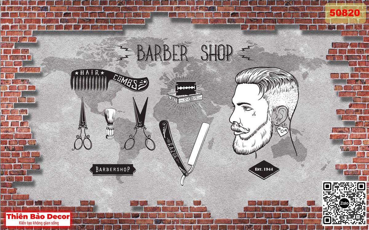 Tranh dán tường Barber shop 1