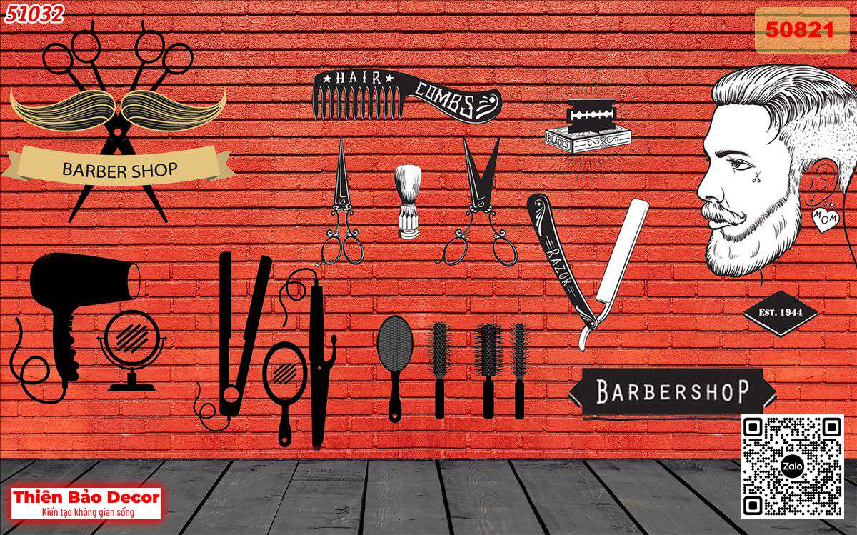 Tranh dán tường Barber shop 1