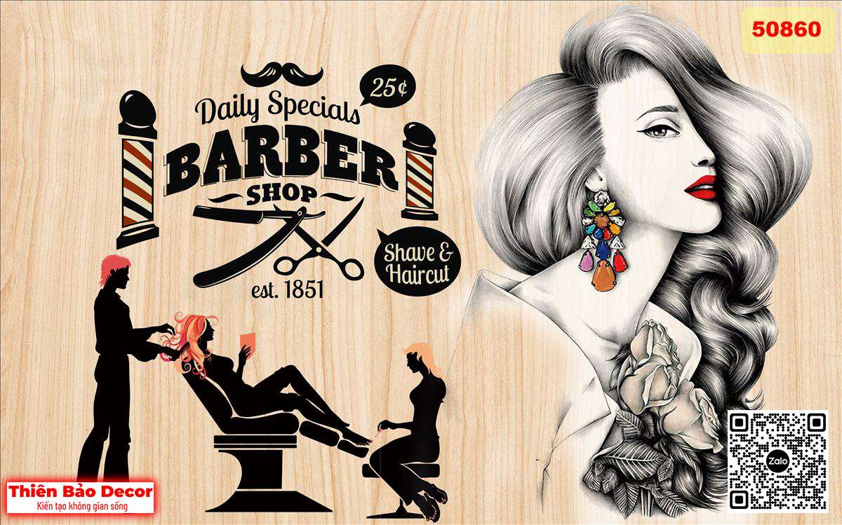Tranh dán tường Barber shop 1