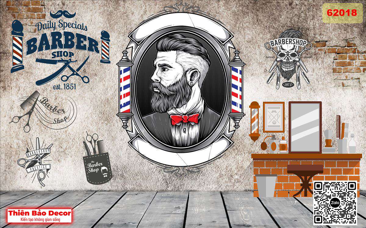 Tranh dán tường Barber shop 1
