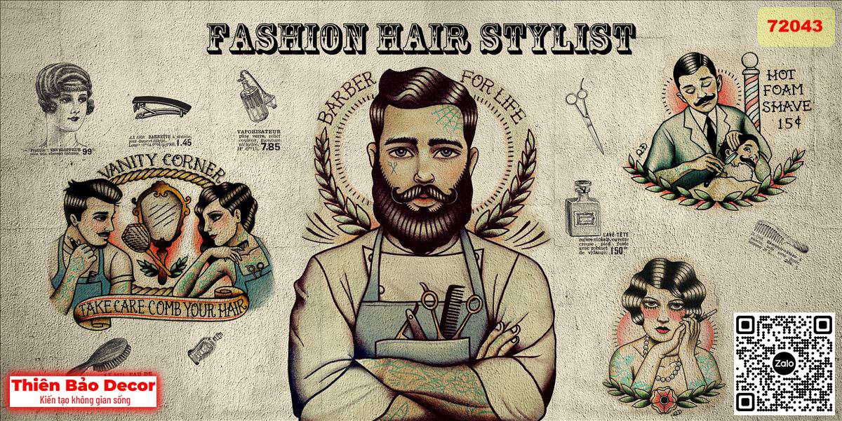 Tranh dán tường Barber shop 1