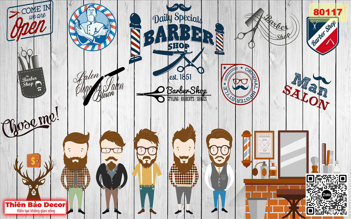 Tranh dán tường Barber shop 1