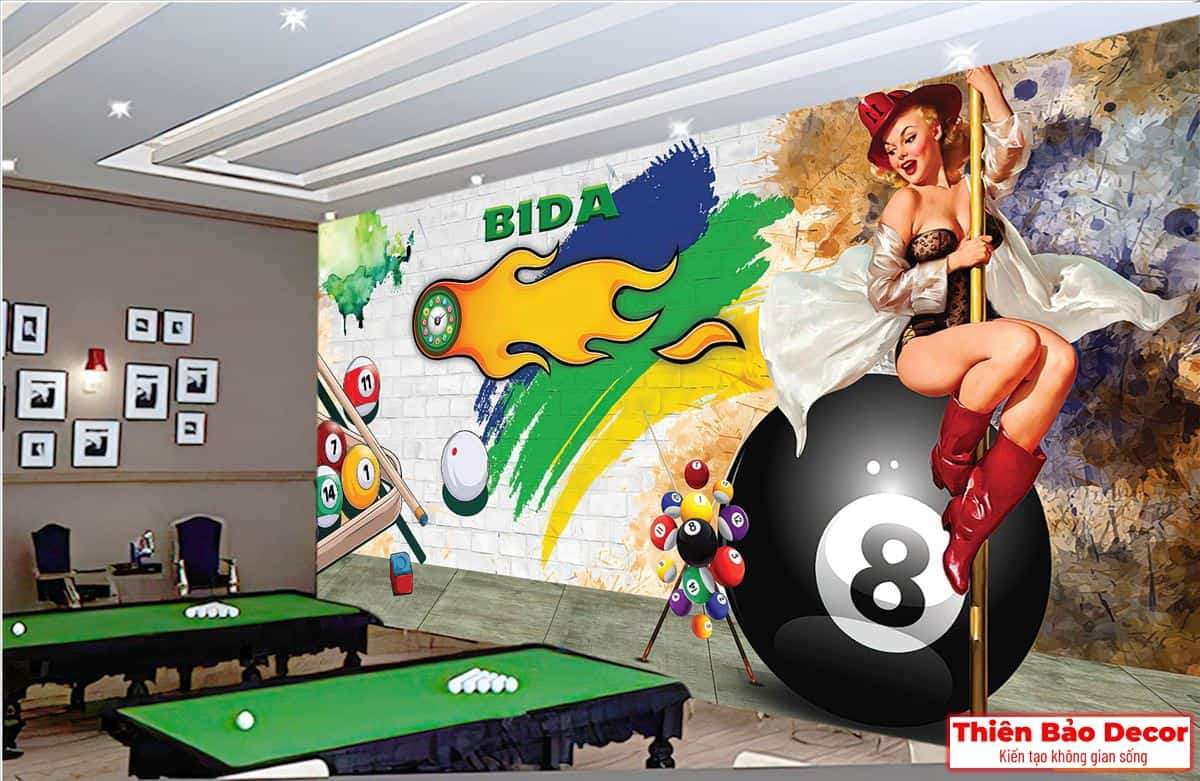 Tranh dán tường quán bida 01