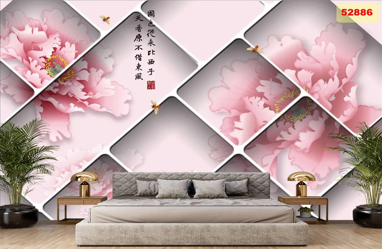 Tranh dán tường hoa 3D mới nhất 2024