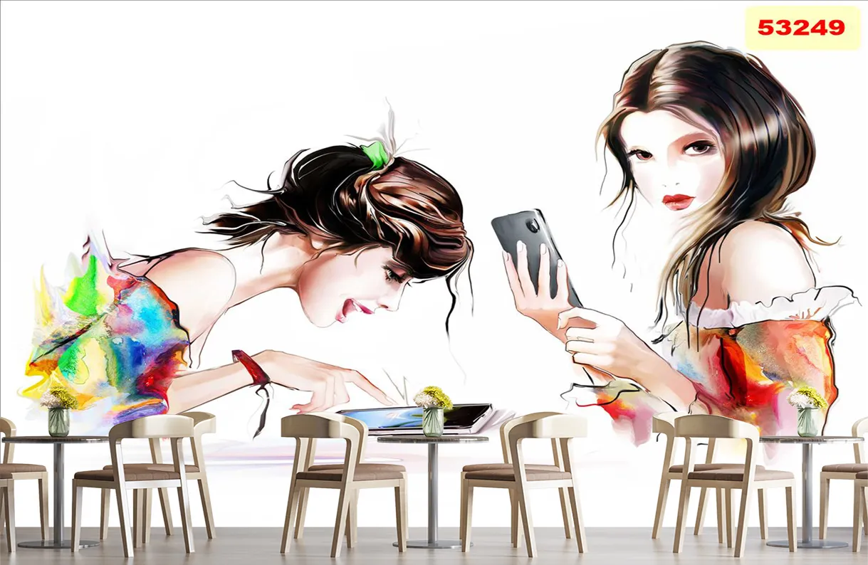 Tranh dán tường hình cô gái